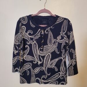 Talbots Navy Blue Paisley Top Size Small